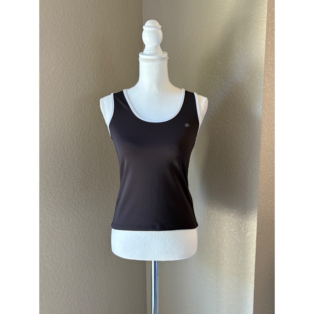 So Sporty Womens Black White Ringer Athletic Tank‎ Top Made in USA Small Logo